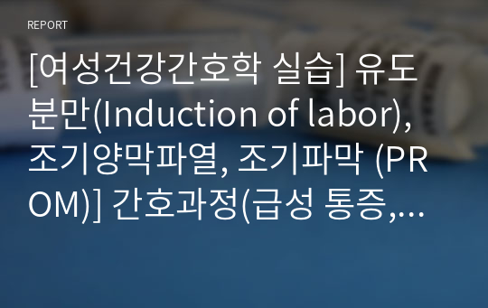 [실습케이스] 유도분만(Induction of labor), 조기양막파열, 조기파막 (PROM)] 간호과정(급성 통증, 감염 위험성) [케이스 스터디, Case study, 사례연구, 실습] [유도분만 케이스, Induction of labor 케이스, 조기양막파열 케이스, 조기파막 케이스, PROM 케이스, 유도분만 간호과정, 조기양막파열 간호과정]