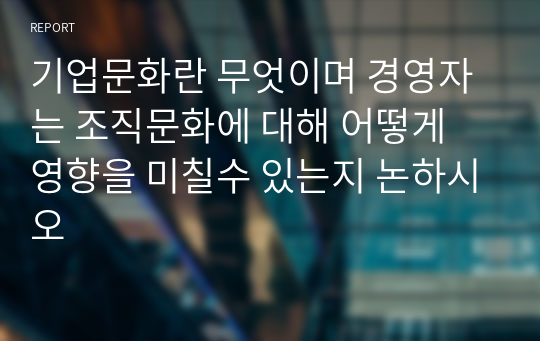 기업문화란 무엇이며 경영자는 조직문화에 대해 어떻게 영향을 미칠수 있는지 논하시오