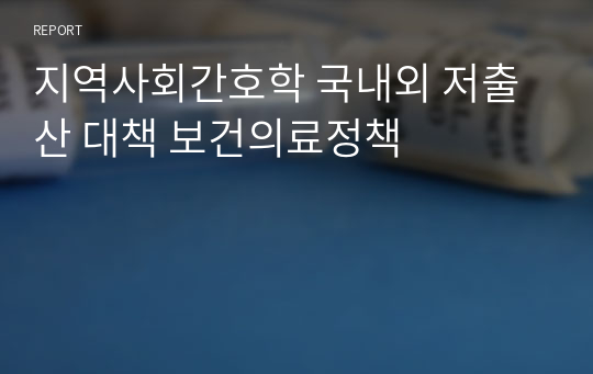 지역사회간호학 국내외 저출산 대책 보건의료정책