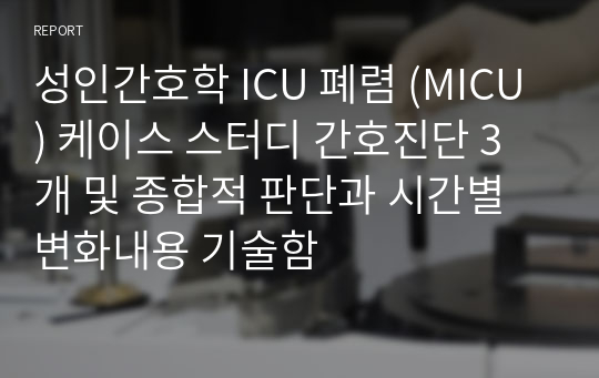 성인간호학 ICU 폐렴 (MICU) 케이스 스터디 간호진단 3개 및 종합적 판단과 시간별 변화내용 기술함