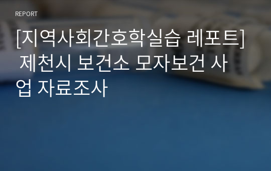 [지역사회간호학실습 레포트] 제천시 보건소 모자보건 사업 자료조사