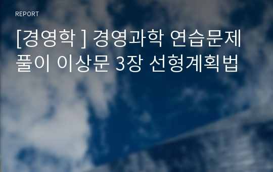 [경영학 ] 경영과학 연습문제풀이 이상문 3장 선형계획법