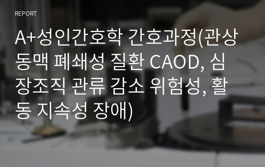 A+성인간호학 간호과정(관상동맥 폐쇄성 질환 CAOD, 심장조직 관류 감소 위험성, 활동 지속성 장애)