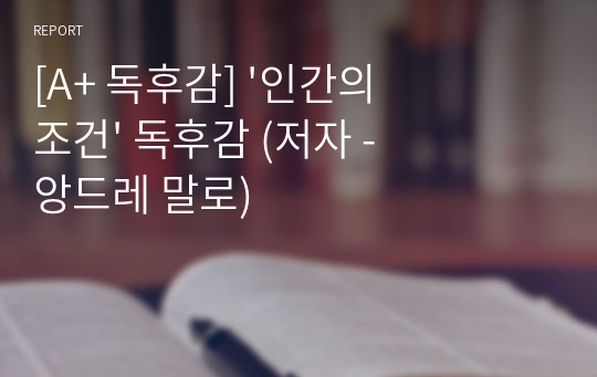 [A+ 독후감] &#039;인간의 조건&#039; 독후감 (저자 - 앙드레 말로)