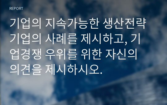 기업의 지속가능한 생산전략 기업의 사례를 제시하고, 기업경쟁 우위를 위한 자신의 의견을 제시하시오.