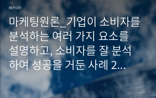 마케팅원론_기업이 소비자를 분석하는 여러 가지 요소를 설명하고, 소비자를 잘 분석하여 성공을 거둔 사례 2가지를 작성하시오.