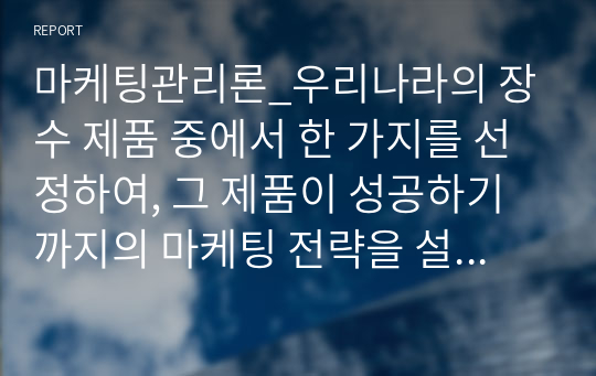 마케팅관리론_우리나라의 장수 제품 중에서 한 가지를 선정하여, 그 제품이 성공하기까지의 마케팅 전략을 설명하시오.