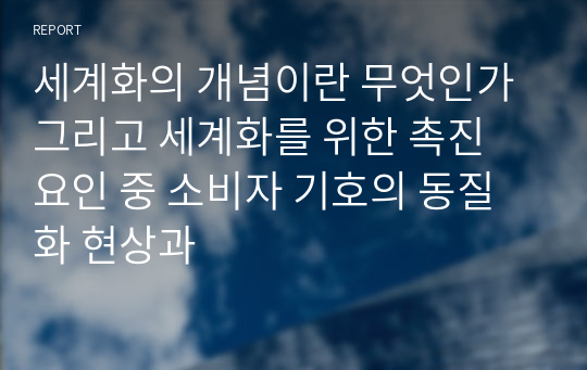 세계화의 개념이란 무엇인가 그리고 세계화를 위한 촉진 요인 중 소비자 기호의 동질화 현상과