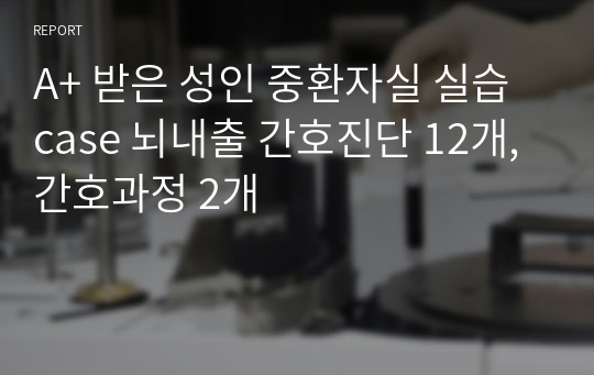 A+ 받은 성인 중환자실 실습 case 뇌내출혈 간호진단 12개, 간호과정 2개