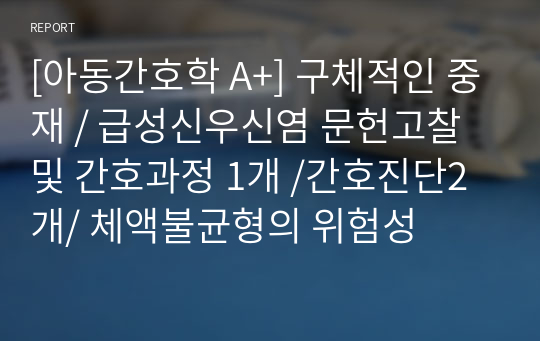 [아동간호학 A+] 구체적인 중재 / 급성신우신염 문헌고찰 및 간호과정 1개 /간호진단2개/ 체액불균형의 위험성