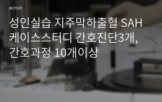 성인실습 지주막하출혈 SAH 케이스스터디 간호진단3개, 간호과정 10개이상