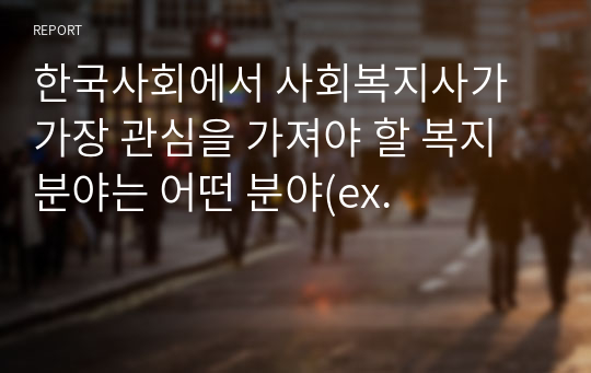 한국사회에서 사회복지사가 가장 관심을 가져야 할 복지 분야는 어떤 분야(ex.