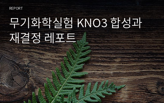 무기화학실험 KNO3 합성과 재결정 레포트