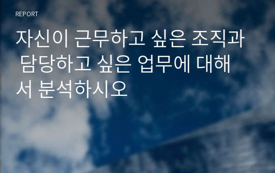 자신이 근무하고 싶은 조직과 담당하고 싶은 업무에 대해서 분석하시오