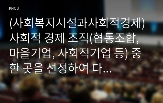 (사회복지시설과사회적경제) 사회적 경제 조직(협동조합, 마을기업, 사회적기업 등) 중 한 곳을 선정하여 다음을 작성하시오