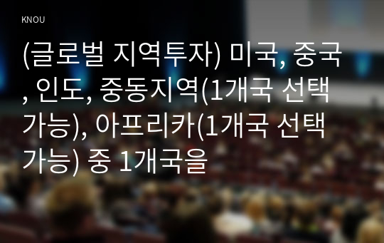 (글로벌 지역투자) 미국, 중국, 인도, 중동지역(1개국 선택 가능), 아프리카(1개국 선택 가능) 중 1개국을