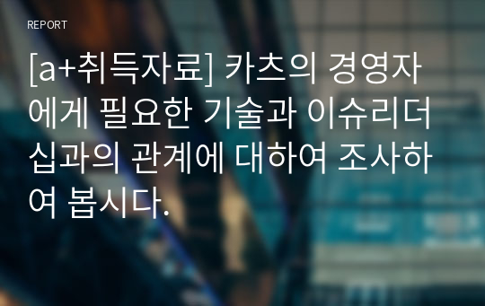 [a+취득자료] 카츠의 경영자에게 필요한 기술과 이슈리더십과의 관계에 대하여 조사하여 봅시다.