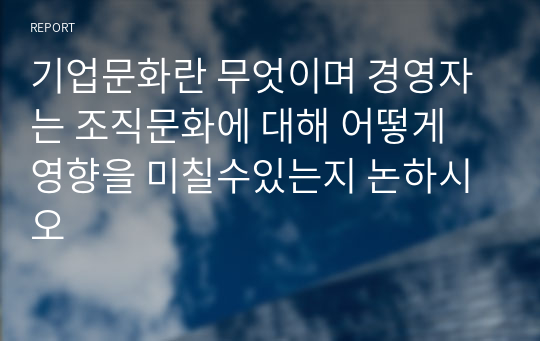 기업문화란 무엇이며 경영자는 조직문화에 대해 어떻게 영향을 미칠수있는지 논하시오