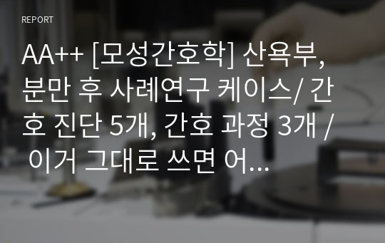 AA++ [모성간호학] 산욕부, 분만 후 사례연구 케이스/ 간호 진단 5개, 간호 과정 3개 / 이거 그대로 쓰면 어떤 교수님이든 A+