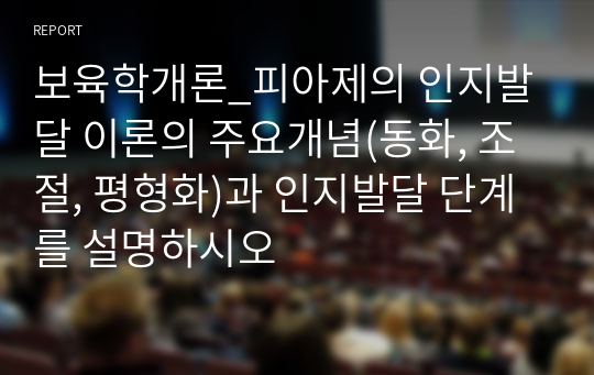 보육학개론_피아제의 인지발달 이론의 주요개념(동화, 조절, 평형화)과 인지발달 단계를 설명하시오