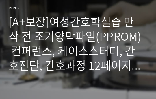 [A+보장]여성간호학실습 만삭 전 조기양막파열(PPROM) 컨퍼런스, 케이스스터디, 간호진단, 간호과정 12페이지 자료입니다.