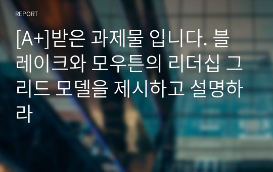 [A+]받은 과제물 입니다. 블레이크와 모우튼의 리더십 그리드 모델을 제시하고 설명하라