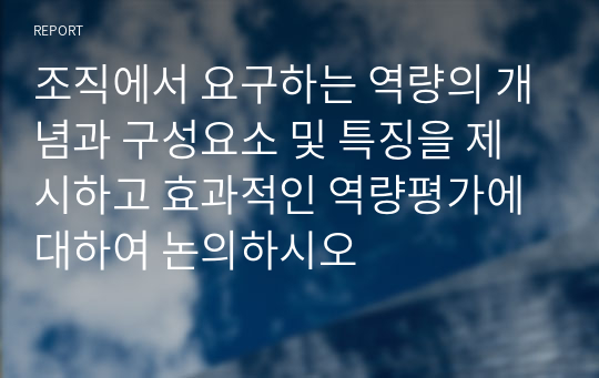 조직에서 요구하는 역량의 개념과 구성요소 및 특징을 제시하고 효과적인 역량평가에 대하여 논의하시오