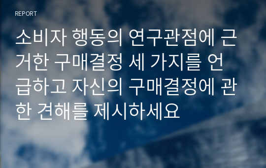 소비자 행동의 연구관점에 근거한 구매결정 세 가지를 언급하고 자신의 구매결정에 관한 견해를 제시하세요