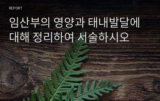 임산부의 영양과 태내발달에 대해 정리하여 서술하시오