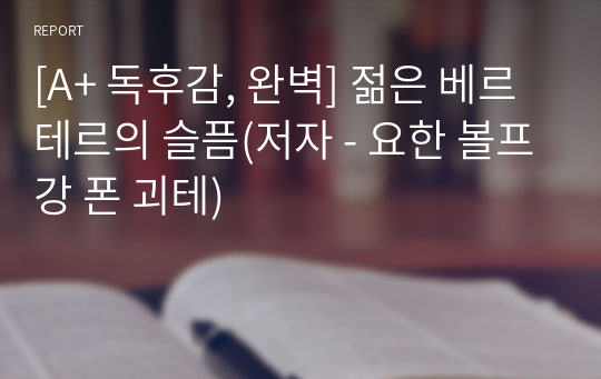 [A+ 독후감, 완벽] 젊은 베르테르의 슬픔(저자 - 요한 볼프강 폰 괴테)