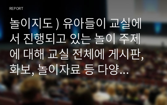 놀이지도 ) 유아들이 교실에서 진행되고 있는 놀이 주제에 대해 교실 전체에 게시판, 화보, 놀이자료 등 다양하게 구성해야 한다. 주제 우리동네와 관련한 놀이 영역별 환경구성 할 수 있는 자료