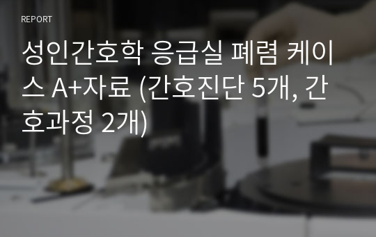 성인간호학 응급실 폐렴 케이스 A+자료 (간호진단 5개, 간호과정 2개)