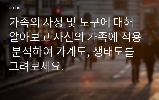 가족의 사정 및 도구에 대해 알아보고 자신의 가족에 적용 분석하여 가계도, 생태도를 그려보세요.