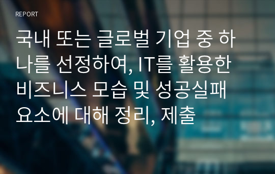 국내 또는 글로벌 기업 중 하나를 선정하여, IT를 활용한 비즈니스 모습 및 성공실패 요소에 대해 정리, 제출