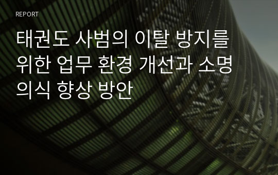 태권도 사범의 이탈 방지를 위한 업무 환경 개선과 소명의식 향상 방안