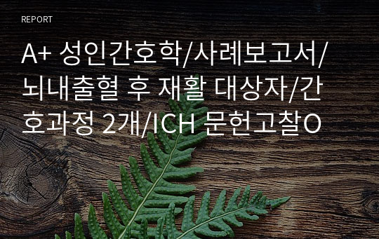 A+ 성인간호학/사례보고서/뇌내출혈 후 재활 대상자/간호과정 2개/ICH 문헌고찰O