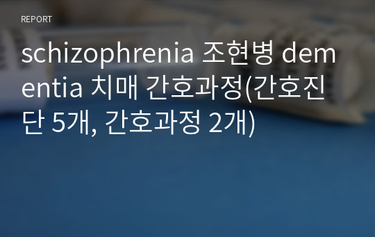 schizophrenia 조현병 dementia 치매 간호과정(간호진단 5개, 간호과정 2개)