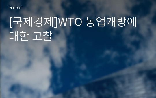 [국제경제]WTO 농업개방에 대한 고찰