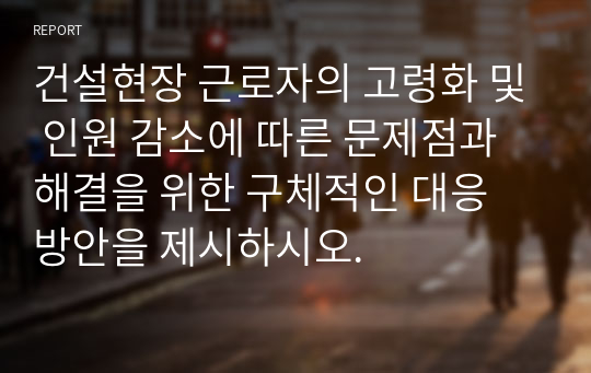 건설현장 근로자의 고령화 및 인원 감소에 따른 문제점과 해결을 위한 구체적인 대응 방안을 제시하시오.