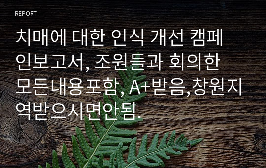 치매에 대한 인식 개선 캠페인보고서, 조원들과 회의한 모든내용포함, A+받음,창원지역받으시면안됨.