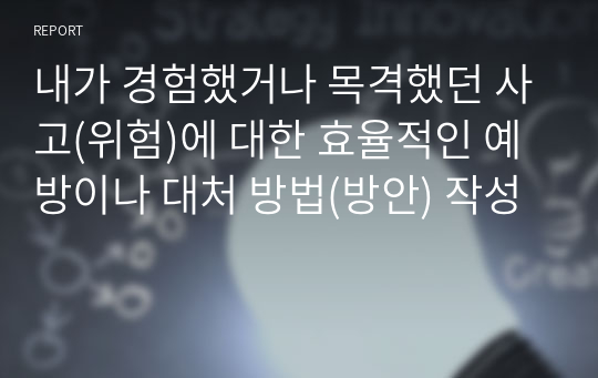 내가 경험했거나 목격했던 사고(위험)에 대한 효율적인 예방이나 대처 방법(방안) 작성