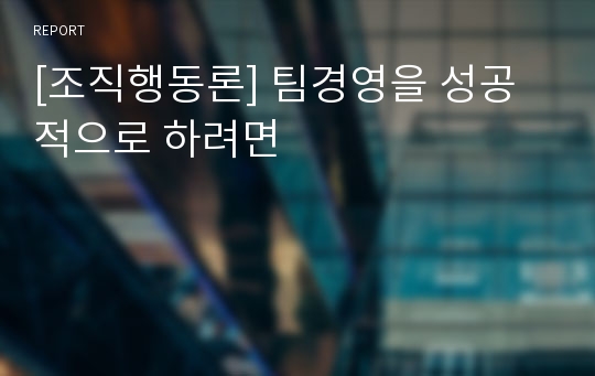 [조직행동론] 팀경영을 성공적으로 하려면