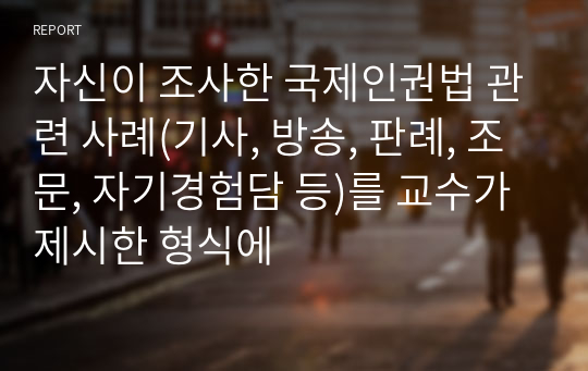 자신이 조사한 국제인권법 관련 사례(기사, 방송, 판례, 조문, 자기경험담 등)를 교수가 제시한 형식에