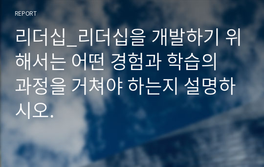 리더십_리더십을 개발하기 위해서는 어떤 경험과 학습의 과정을 거쳐야 하는지 설명하시오.