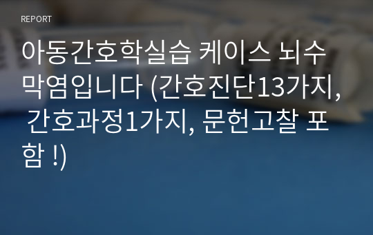 아동간호학실습 케이스 뇌수막염입니다 (간호진단13가지, 간호과정1가지, 문헌고찰 포함 !)