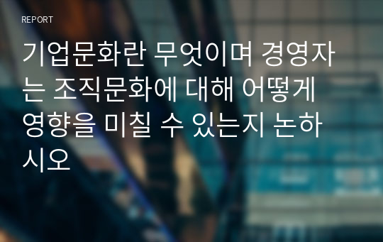 기업문화란 무엇이며 경영자는 조직문화에 대해 어떻게 영향을 미칠 수 있는지 논하시오