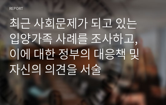 최근 사회문제가 되고 있는 입양가족 사례를 조사하고, 이에 대한 정부의 대응책 및 자신의 의견을 서술