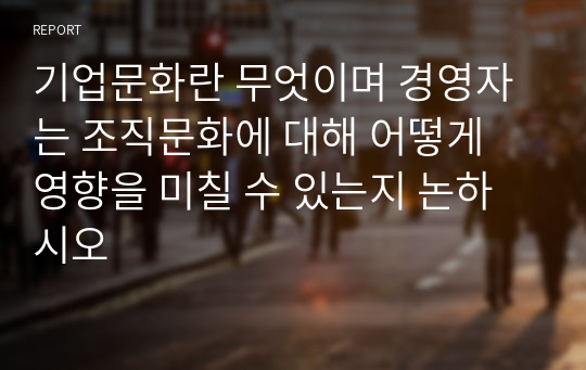 기업문화란 무엇이며 경영자는 조직문화에 대해 어떻게 영향을 미칠 수 있는지 논하시오