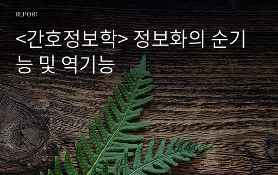 &lt;간호정보학&gt; 정보화의 순기능 및 역기능