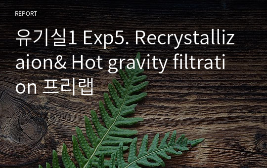 유기실1 Exp5. Recrystallizaion&amp; Hot gravity filtration 프리랩